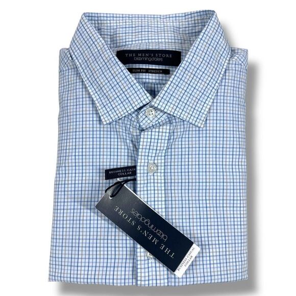 NWT Bloomingdales Button Down Shirt Mens‎ Size Small S Slim Fit Stretch Blue - Picture 1 of 9